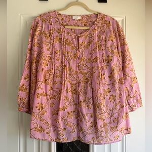 Jjill Floral Pink and Brown Women's Top